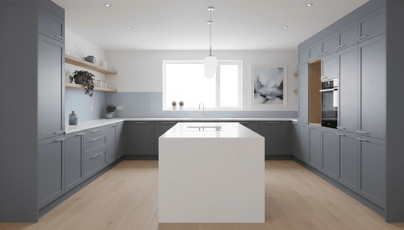 Modern matte wrapped kitchen cabinets with sleek handles in a bright Mediterranean interior