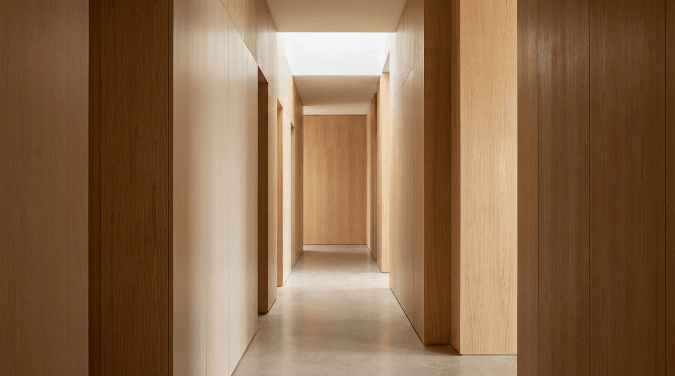 Interior door wrapped in oak wood effect